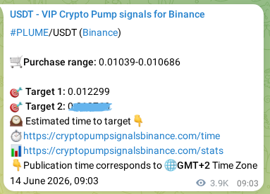 Verification image for PLUME pump signal on Binance at 18 June 2026, 22:42