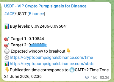 ACE pump signal verification from Binance, timestamp: 21 June 2026, 07:03