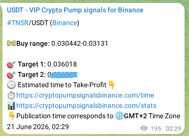 Authenticated proof of TNSR's pump signal on Binance at 21 June 2026, 07:55
