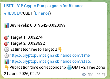 Authenticated RESOLV pump signal on Binance, 21 June 2026, 18:00