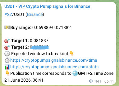 Trading signal confirmation: 2Z pump on Binance at 21 June 2026, 18:55