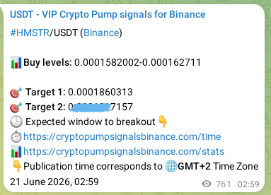 Proof of HMSTR pump signal on Binance at 22 June 2026, 00:07
