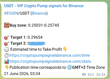 Authenticated proof of EIGEN's pump signal on Binance at 22 June 2026, 03:31