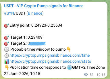 Authenticated SYN pump signal on Binance, 22 June 2026, 11:50