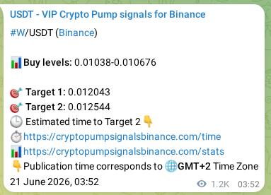 Market signal proof: W pump from Binance, 22 June 2026, 13:10