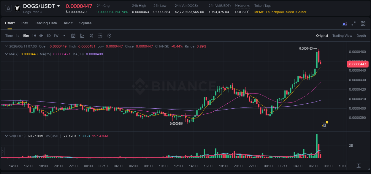 Detailed insights into DOGS's pump on Binance at 11 June 2026, 06:46 Detailed report of DOGS's pump on Binance at 11 June 2026, 06:46